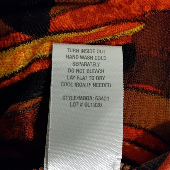 DRESSBARN ORANGE/BLACK FIT & FLARE ASYMMETRICAL SURPLICE SLEEVELES SZ 10 - Picture 10 of 10